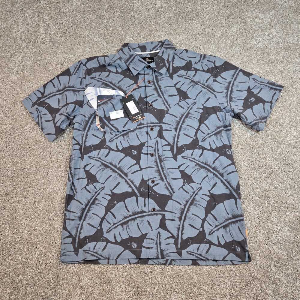 Quicksilver Waterman Mens M SAMPLE Short Sleeve Button Up Shirt Blue Leaf Print